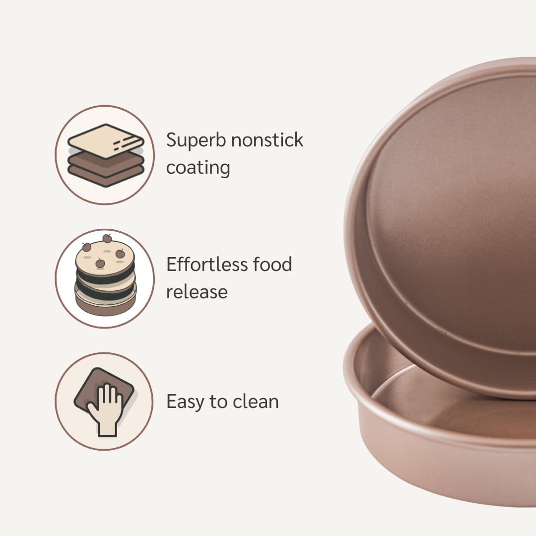 HAPPIELS Non Toxic Nonstick 9 inch Round Cake Pans Set of 2 | Quality Non Stick 9 inches Layer Circle Cake Pan 2 inches Deep | Best 9in Baking Pan PFOA, BPA free Nontoxic | 9inch 9inches Cake Pans Set