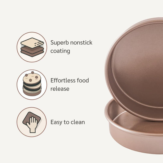 HAPPIELS Non Toxic Nonstick 9 inch Round Cake Pans Set of 2 | Quality Non Stick 9 inches Layer Circle Cake Pan 2 inches Deep | Best 9in Baking Pan PFOA, BPA free Nontoxic | 9inch 9inches Cake Pans Set