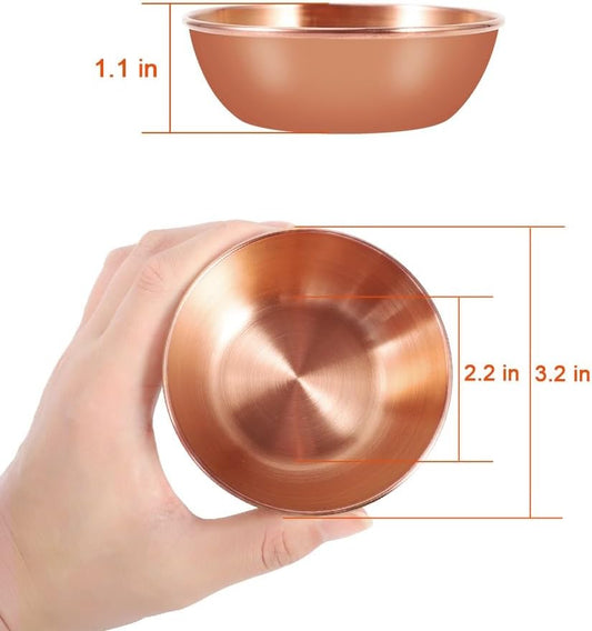 8 Pack 3.2inch Stainless Steel Sauce Dishes Mini Individual Saucers Bowl Round Seasoning Dishes Sushi Dipping Bowl Appetizer Plates, Rose Gold