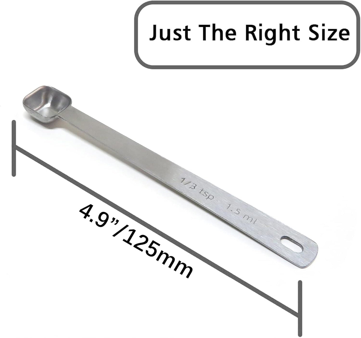 2PCS 1/3 Teaspoon(1/3tsp, 1/10tbsp, 1.5ml) Single Tiny Square Bowl Measuring Spoon, Small Individual Stainless Steel Measure Spoons Only