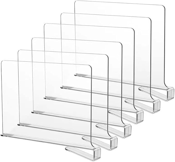 LikeU Shelf Dividers for Closets,Clear Acrylic Shelf Divider for Wood Shelves and Clothes Organizer/Purses Separators Perfect for Kitchen Cabinets and Bedroom Organizer,6 PCS