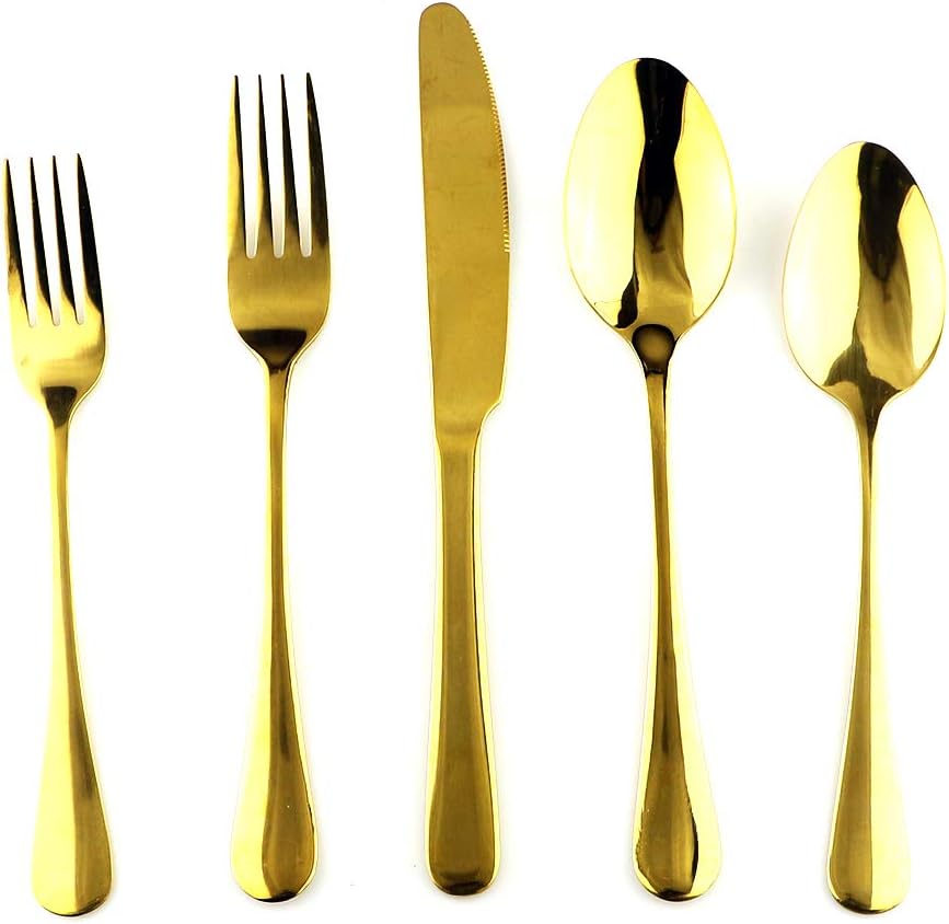 Gugrida 20-Piece Mirror Polished Reusable Utensils Vitalt Healthy & Eco-Friendly Stainless Steel Gold Flatware Tableware Dinnerware Set, Shiny Cutlery Knife Fork Spoon Set, Service for 4