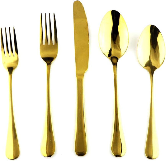 Gugrida 20-Piece Mirror Polished Reusable Utensils Vitalt Healthy & Eco-Friendly Stainless Steel Gold Flatware Tableware Dinnerware Set, Shiny Cutlery Knife Fork Spoon Set, Service for 4