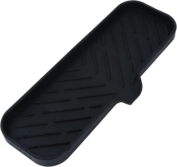 Silicone Bathroom Soap Dishes with Drain Spout-Bathroom and Kitchen Sink Organizer,Sponge Holder,Dish Soap Tray,Perfect for Dispenser,Scrubber,Bottle,Cup on Sink or Counter-Black 12"×4"