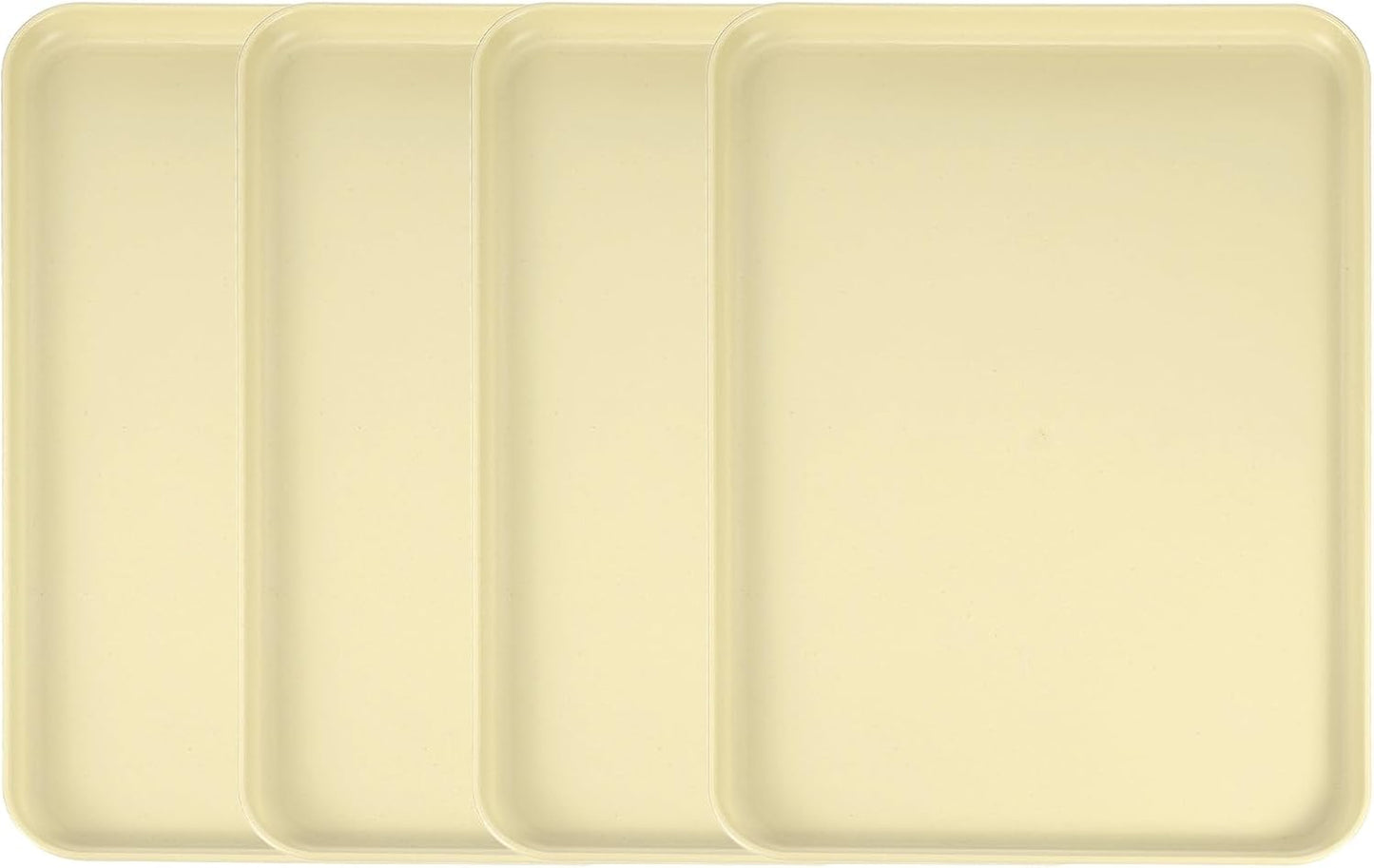 uxcell 4Pcs Plastic Serving Trays, 15 x 10.6 Inch Rectangle Food Trays Serving Cafeteria for Kitchen Restaurant Coffee Fruit Burger Lunch Dessert, Light Yellow
