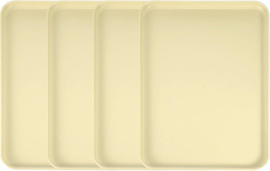 uxcell 4Pcs Plastic Serving Trays, 15 x 10.6 Inch Rectangle Food Trays Serving Cafeteria for Kitchen Restaurant Coffee Fruit Burger Lunch Dessert, Light Yellow