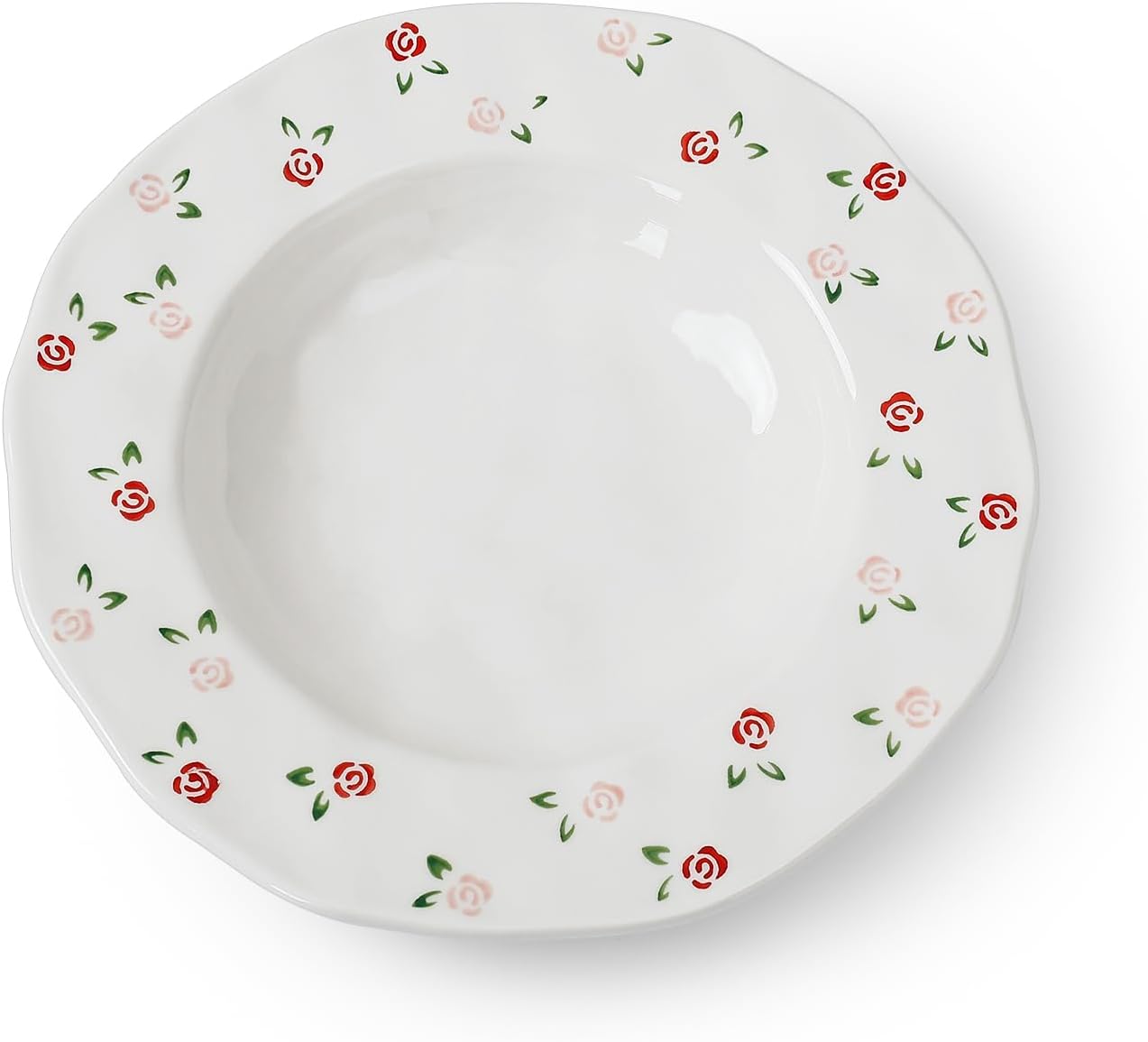 Koythin Ceramic Straw Hat Ramen Bowl Set, Pasta Bowls, Salad Serving Bowl for Noodle, Dinner, Salad, Microwave Dishwasher Safe (Red Rose Small Fragmented Flowers)