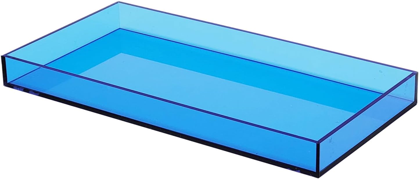 ROYALITA Acrylic Tray Bathroom Tray for Countertop, Guest Towel Holder Tray for Napkin Perfume Jewelry Makeup, Vanity Trays for Soap Dispenser, Aromatherapy, Cup & Candle, Blue