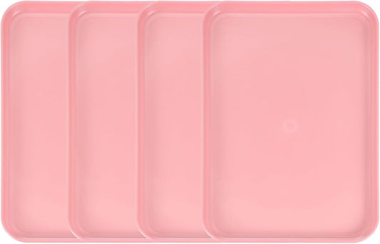 uxcell 4Pcs Plastic Serving Trays, 12.2 x 8.7 Inch Rectangle Food Trays Serving Cafeteria for Kitchen Restaurant Coffee Fruit Burger Lunch Dessert, Pink
