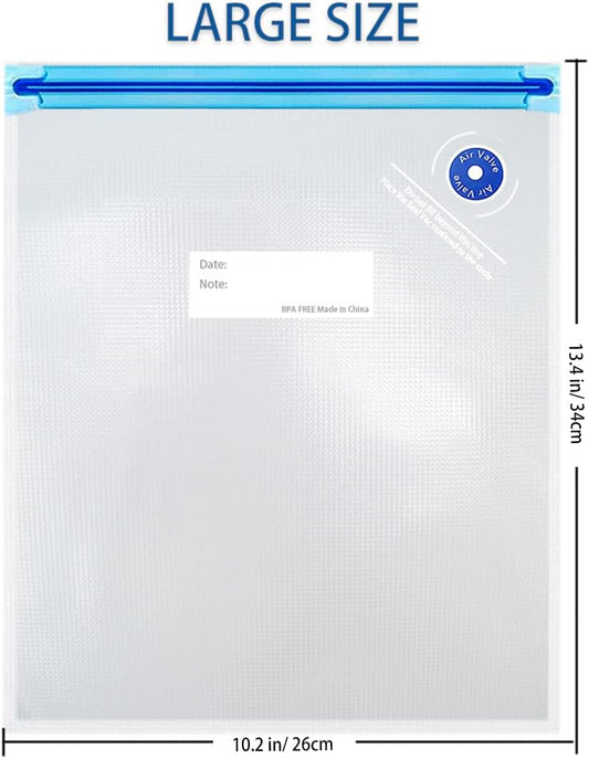 Sous Vide Bags 15pack Large Size 10.2x13.4in/ 26x34cm Food Vacuum Storage Bags, Reusable Vacuum Zipper for Sous Vide Cooking, 4 Sealing Clips for Food Storage and Sous Vide Cooking.