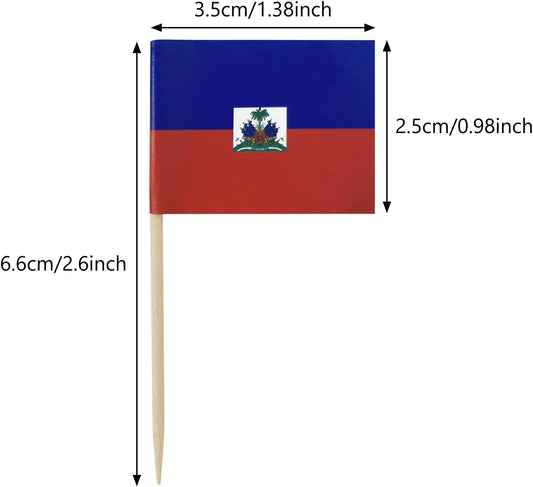 100 Pcs Haiti Flag Haitian Toothpick Flags, Small Mini Stick Cupcake Toppers Cocktail Picks