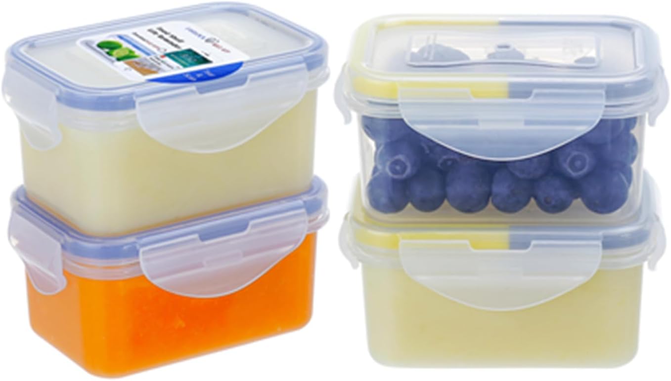 KIGI [4 Pack] 17OZ 6OZ Small Plastic Food Storage Containers,Leakproof Rectangular Food Containers with Lids,Airtight Mini Meal Prep,BPA FREE