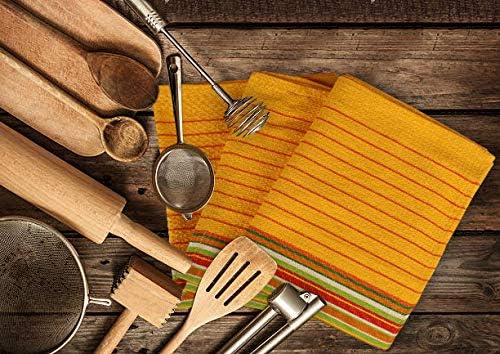 Urban Villa Kitchen Towels Waffle Stripes Dish Towels for Kitchen Mustard Color Set of 6 Kitchen Towels Highly Absorbent 100% Cotton Over Sized 20X30 in with Mitered Corners Kitchen Hand Tea Towels