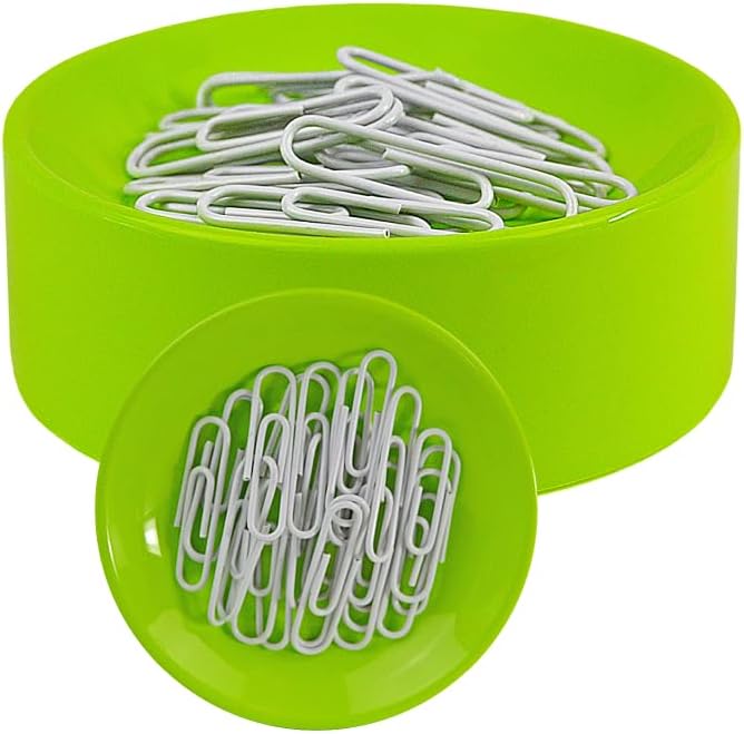 Clipwell Magnetic Paper Clip Holder - Easy Toss & Pick-Up - Holds Various Metal Parts - Powerful Sweep-Up Magnet - Ideal Locker Accessory & Home & Office Organizer - Lime Green