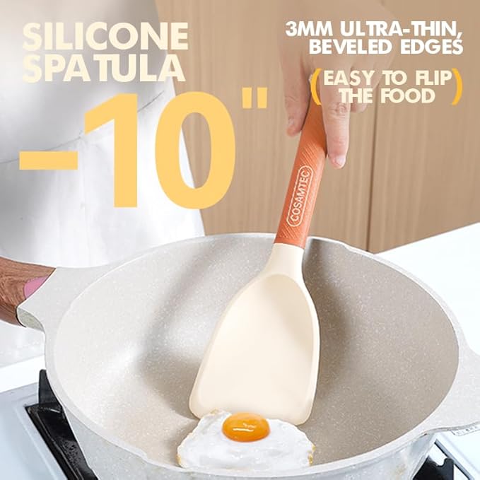 Silicone Small Spatula for Cooking Flexible Beveled Turner with Solid Inner Core and Heat Resistant Nylon Handle Ideal Spatula for Non-Stick Cookware