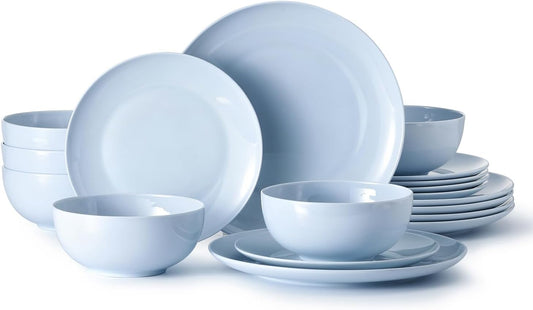 KINGSTONE Bone China Dinnerware Sets, 18-Piece Dinnerware Set for 6, Lightweight Durable, Dishwasher Safe, Tableware for Daily Use with Elegant Design, Blue