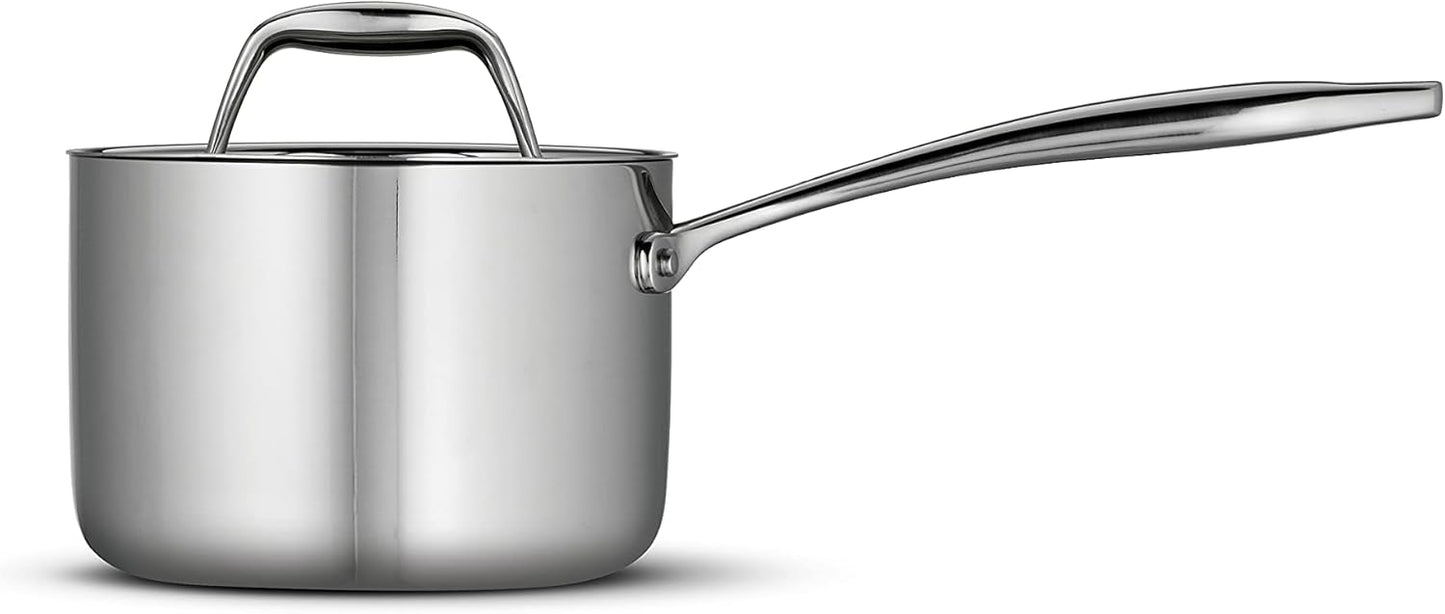 Tramontina Signature Tri-Ply Clad Stainless Steel 1.5-Quart Sauce Pan with Lid, Induction-Ready, Dishwasher-Safe, NSF-Certified, Made in Brazil