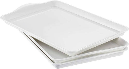 i BKGOO White Melamine Tray,Set of 3 Large Rectangular Serving Platters,Sturdy Foodserving Tray with Ear Size 15 x9.5x1 inch
