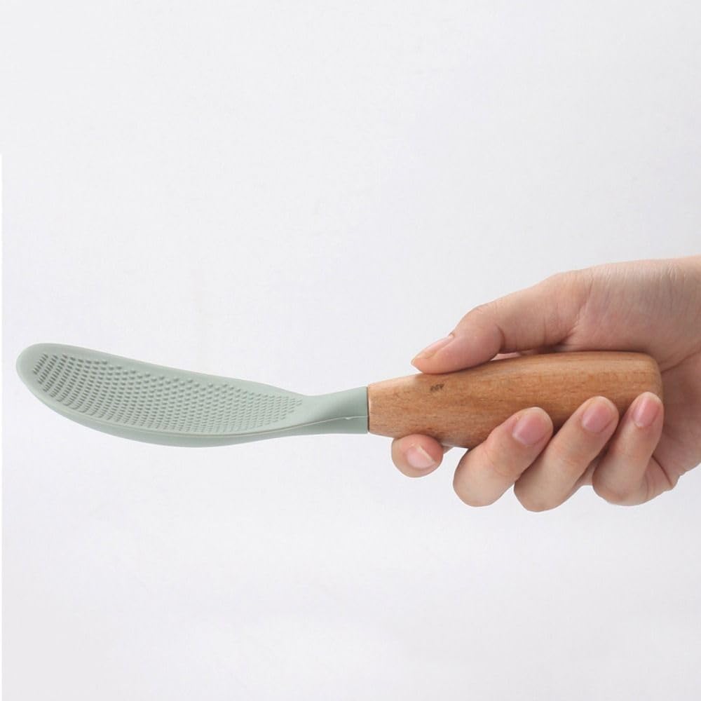 Standing Silicone Wooden Rice Paddle Kitchen Utensils Cooking Ladle Handle, Heat Resistant Rice Scooper, scalding Rice Scooper, Rice and Potato Servers, Serving Spoons，Kitchen Serving Utensil