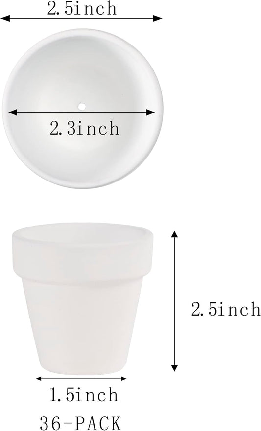 36 PCS Small Mini White Clay Pots with Drainage Holes, 2.5inch Terra Cotta Pot Clay Ceramic Pottery Planter, Succulent Nursery Pot/Cactus Plant Pot, for Indoor/Outdoor Plants, Crafts, Wedding Favor