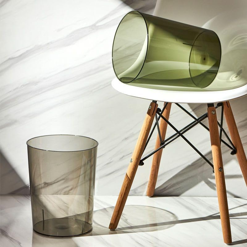 Bathroom Trash Can 8.7 x 7.1 x 9.8 Inch Small Trash Can Plastic Wastebasket Large Capacity Grey Round Garbage Can for Bathroom Bedroom Office Kitchen Dorm Room (L)