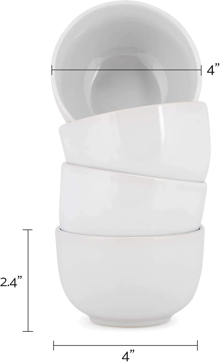 Elanze Designs Bistro Glossy Ceramic 4 inch Cute and Small Dessert Bowls Set of 4 - Perfect for Everyday uses from Snacks, Ice Cream, Candy and Treats, White