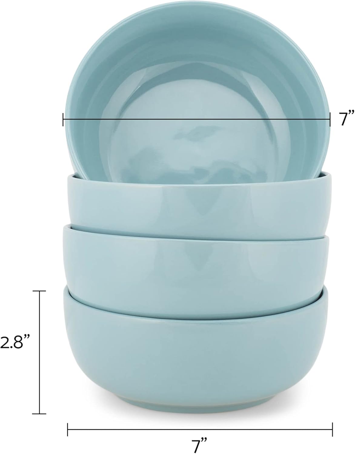 Elanze Designs Bistro Glossy Ceramic 7 inch Dinnerware Bowls Set of 4 - Perfect for Everyday uses from Pasta to Salad, Cereal to Ice cream, Ramen to Pho, Ice Blue