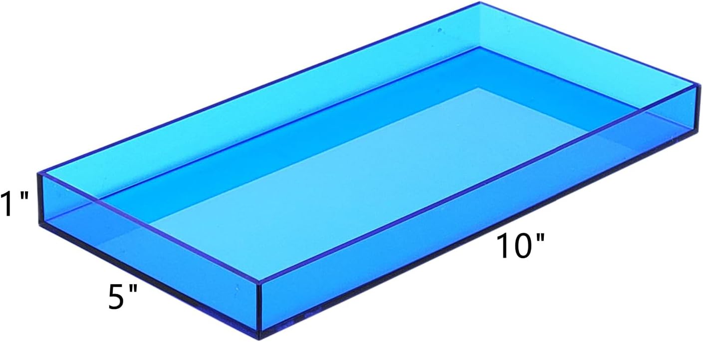 ROYALITA Acrylic Tray Bathroom Tray for Countertop, Guest Towel Holder Tray for Napkin Perfume Jewelry Makeup, Vanity Trays for Soap Dispenser, Aromatherapy, Cup & Candle, Blue