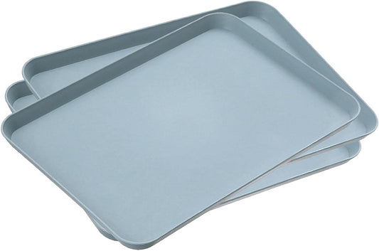 3 Pack 8 x 12 Inch Plastic Tray Blue - Restaurant Grade Non-Slip Tray Excellent for Weddings, Buffets, Birthday, Coffee Table, Kitchen & More