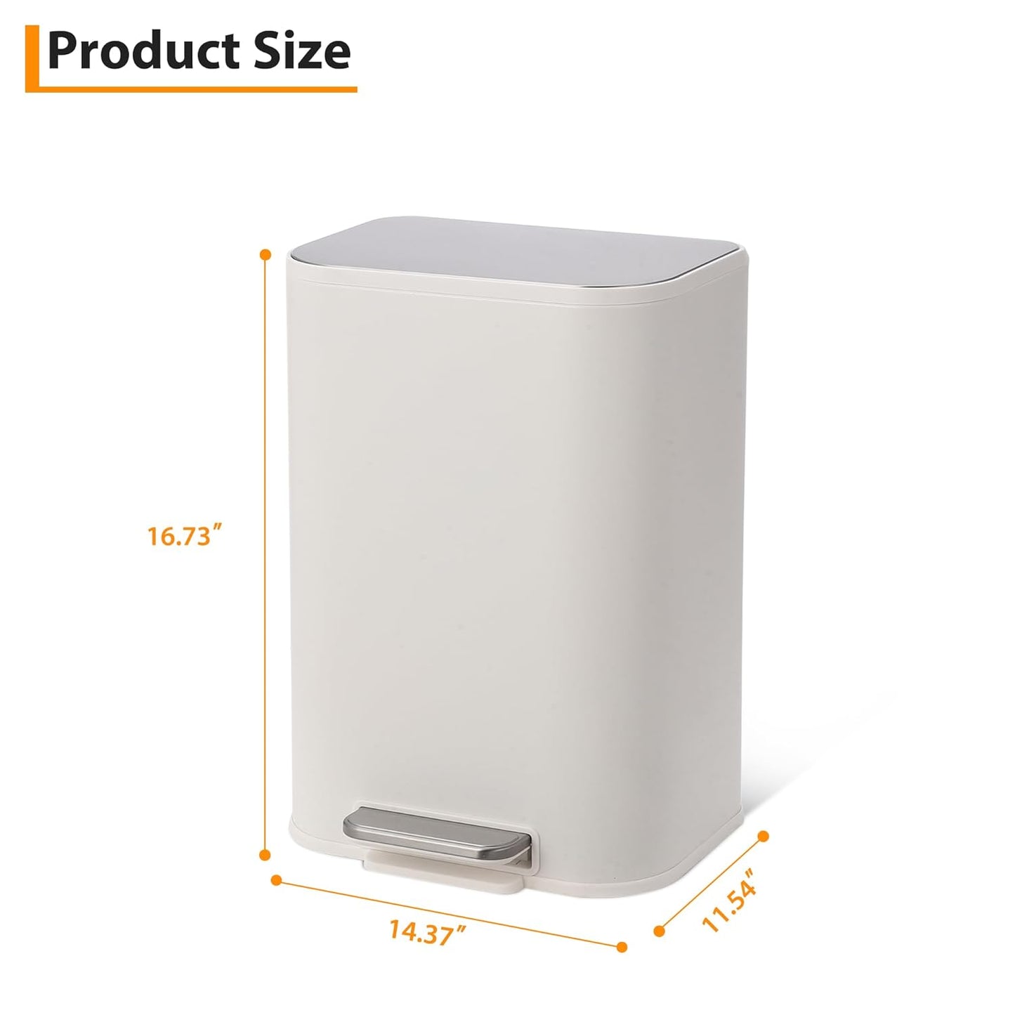 Trash Can with Lid, 5.3 Gallon Stainless Steel Garbage Bin for Kitchen, Rectangular Trash Can with Step-On Pedal and Inner Bucket for Home Office Bathroom Living Room (20 L, White)