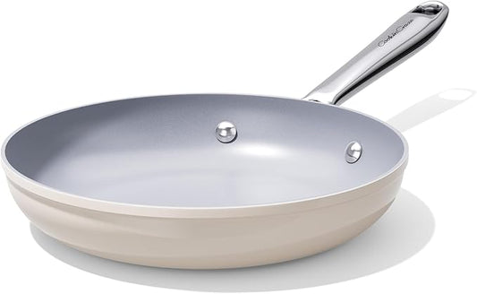 Nonstick Ceramic Frying Pan 10" Non Toxic Cooking Skillet for Eggs Pancakes & Stir Fry, Even Heat Distribution, PTFE/PFOA/PFAS Free, All Cookops Compatible, Stainless Steel Handle, Cream
