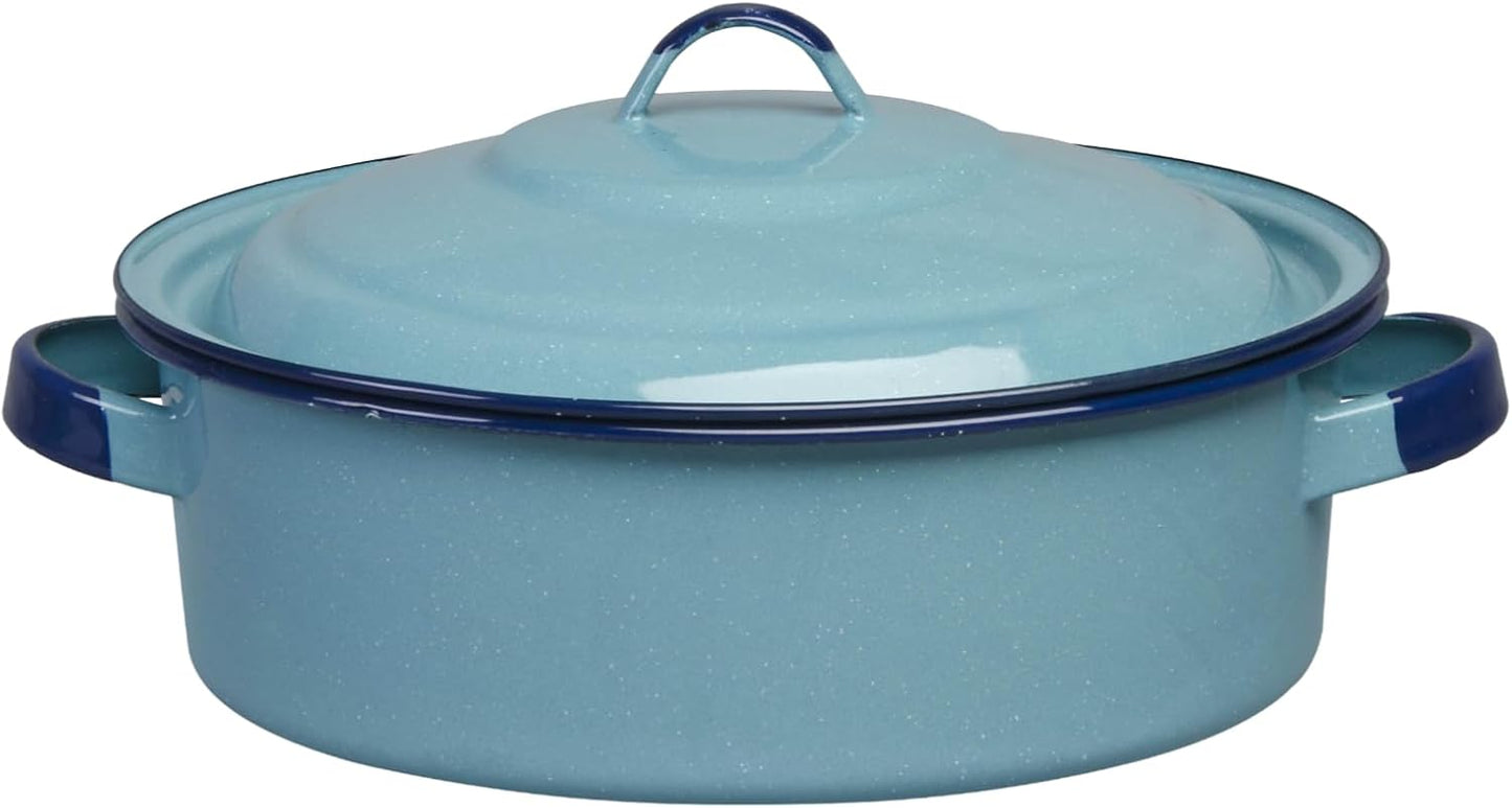 5-Quart Casserole Dish with Lid, Durable Enamel Steel, Oven & Induction Safe Casserole Dishware - Hispanic Dutch Oven for Arroz Con Pollo, Stews, Large Family Meals (Turquoise Blue)