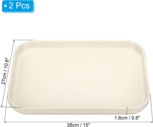 PATIKIL Plastic Fast Food Serving Tray, 2 Pcs 15" x 10.6" Reusable Rectangular Cafeteria Serving Platter for Party Kitchen Restaurant, White