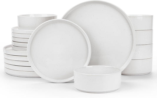 Famiware Nebula Plates and Bowls Sets, 18 Pieces Dinnerware Sets, Dishes Set for 6, White