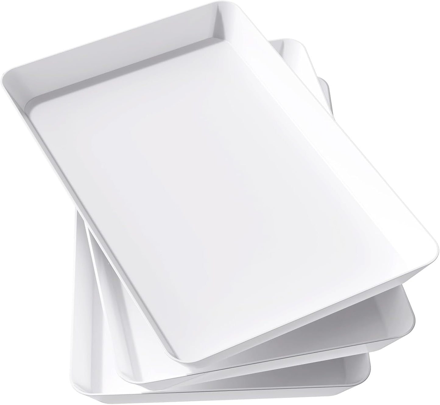 Lifewit Plastic Serving Tray for Party Supplies, White Trays for Serving Food, Reusable Large Platter for Buffet, Fruit, Dessert, Snack, Veggie, Kitchen and Outdoor Use, Rectangle, 14.5" x 9.5", 3 Pcs