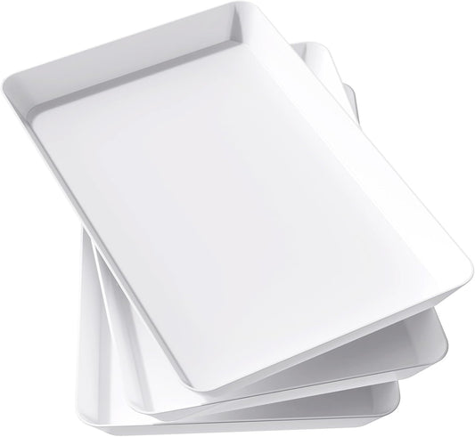 Lifewit Plastic Serving Tray for Party Supplies, White Trays for Serving Food, Reusable Large Platter for Buffet, Fruit, Dessert, Snack, Veggie, Kitchen and Outdoor Use, Rectangle, 14.5" x 9.5", 3 Pcs