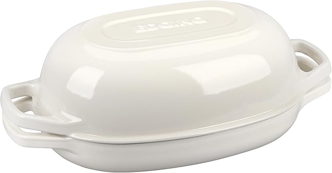 Enameled Cast Iron Oval Dutch Oven Pot with Lid, Dutch Oven for Sourdough Bread Baking, Oval Bread Pan, 5qt, White