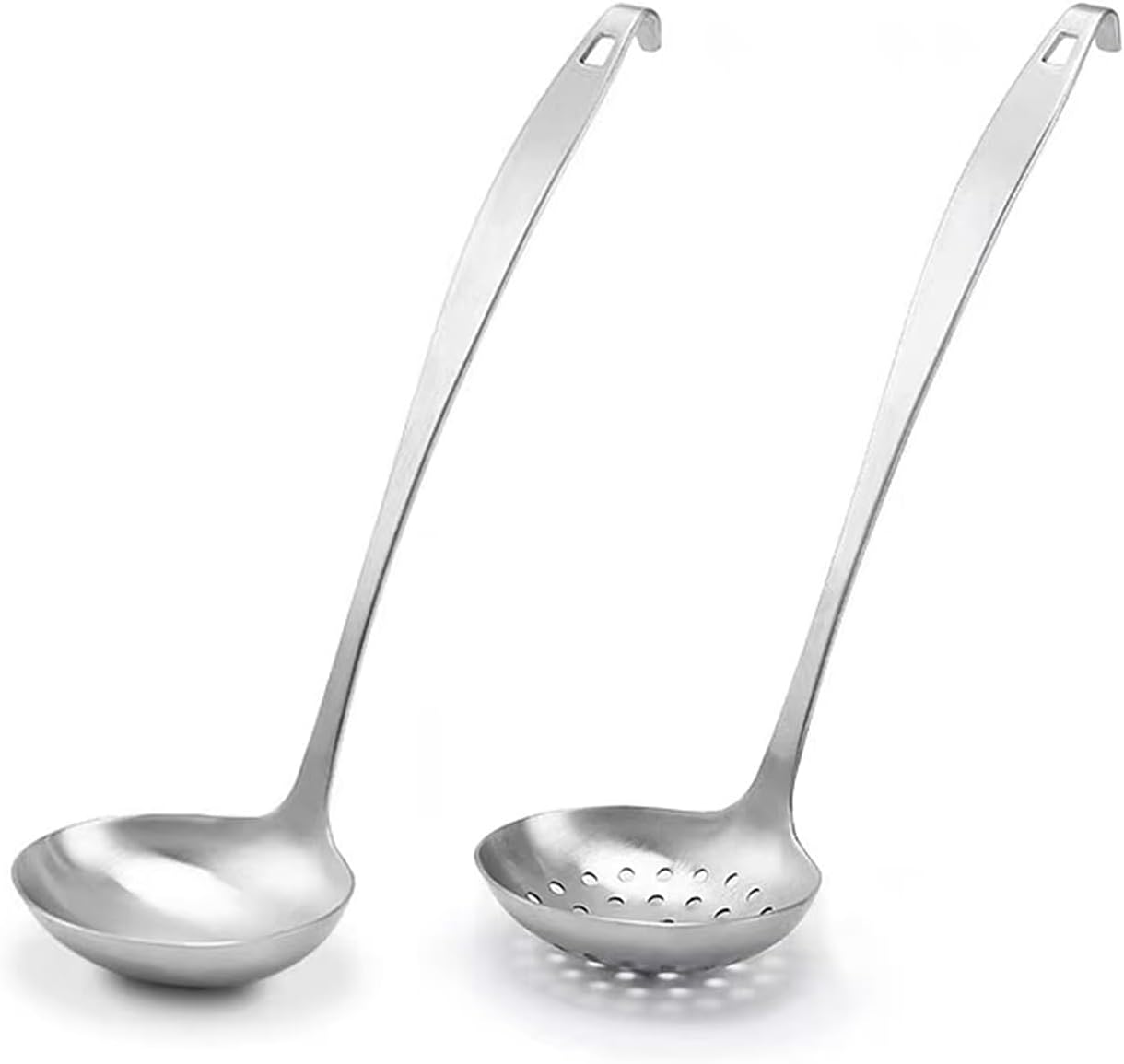 Cooking Ladles,Serving Scoop And Ladle Strainer Set Of 2 with Hook and Hole for Easy Hanging,Stainless Steel Soup Ladles Set for Kitchen