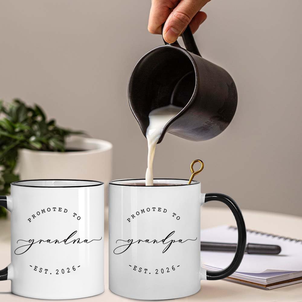 2PCS Mugs Promoted to Grandparents Grandma Grandpa 2026 Mugs - Pregnancy Announcement for Grandparents Mug Set - Grandma And Grandpa Announcement Gifts