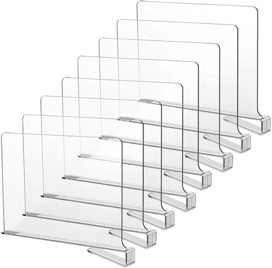 LikeU 8 PCS Acrylic Shelf Dividers for Closets,Wood Shelf Dividers,Clear Shelf Separators,Perfect for Clothes Organizer and Bedroom Kitchen Cabinets Shelf Storage and Organization