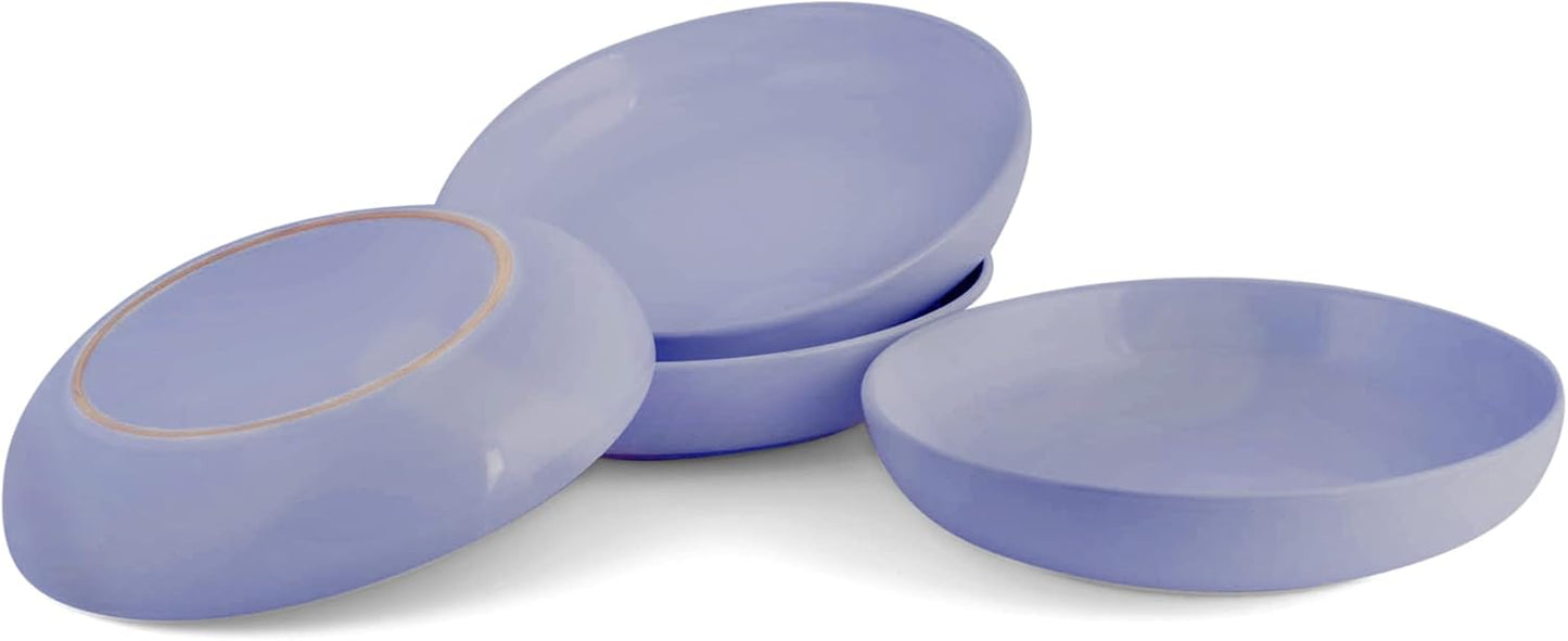 Elanze Designs Bistro Glossy Ceramic 8.5 inch Shallow Pasta Dinner Bowls Set of 4 - Perfect for Everyday uses from Italian Style Pasta to Caesar Salad, and Ramen to Pho, Violet Purple