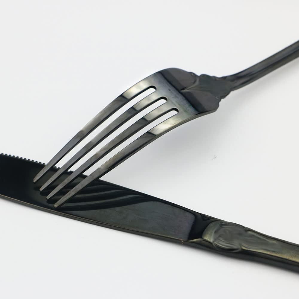 JASHII 4-Piece Black Cutlery Set Silverware Set, Mirror Polished, Stainless Steel Flatware Cutlery Eating Utensils Service for 1, Unique Elegant Pattern, Dishwasher Safe (Black)