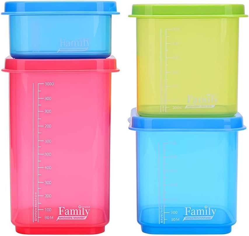 4PCS Family Airtight Food Storage Containers with Lids Set, BPA-Free Food Grade Plastic Stackable Snack Fruit Containers,Leak-proof Kitchen Pantry Organizers for Pasta, Nuts, Dry Goods (Pink)
