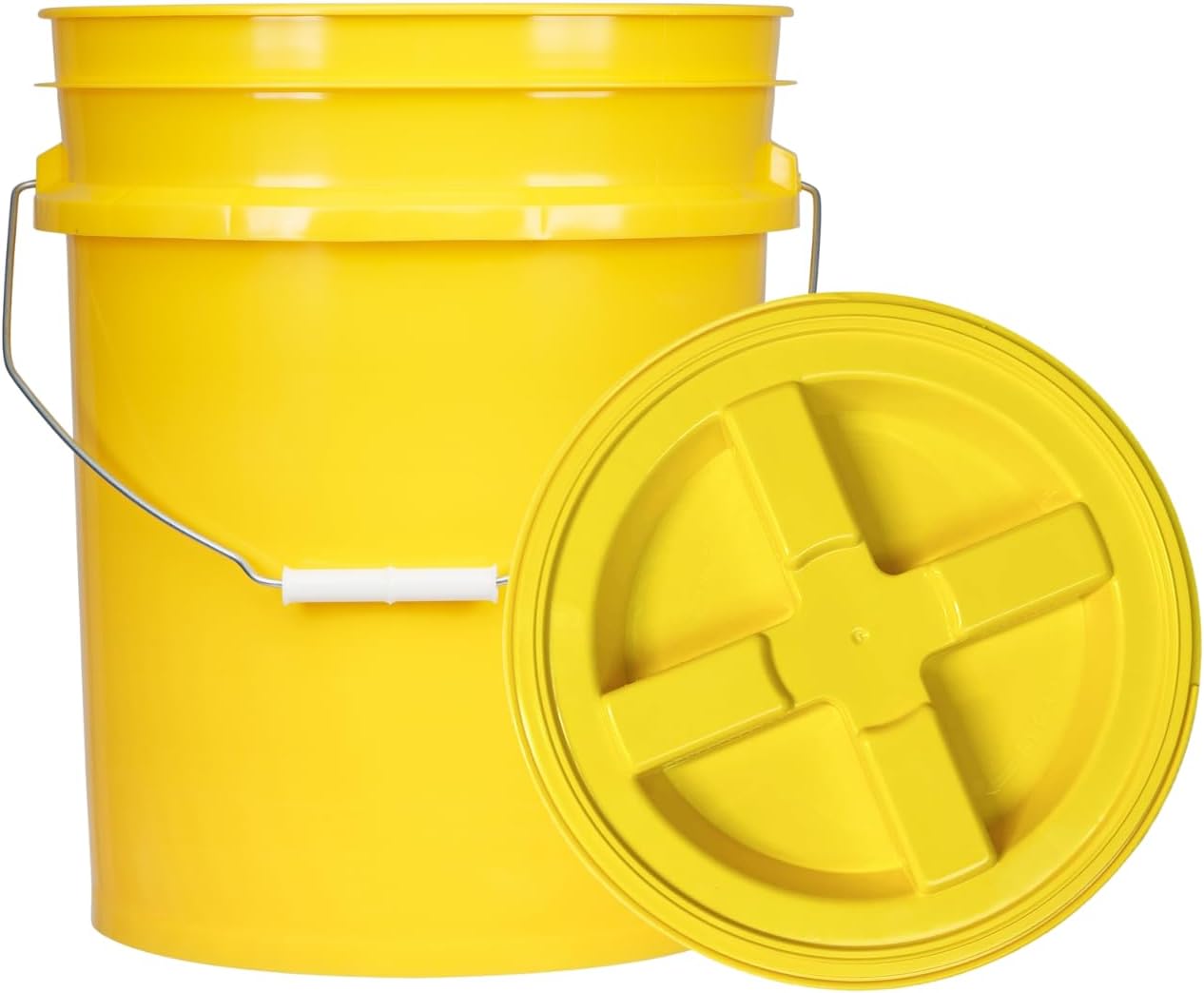 House Naturals 5 Gallon Plastic Yellow Food Grade BPA Free Made in USA Bucket Pail with Air Tight Double Gasket Screw on Lid(Pack of 3) (Yellow and Yellow lids)
