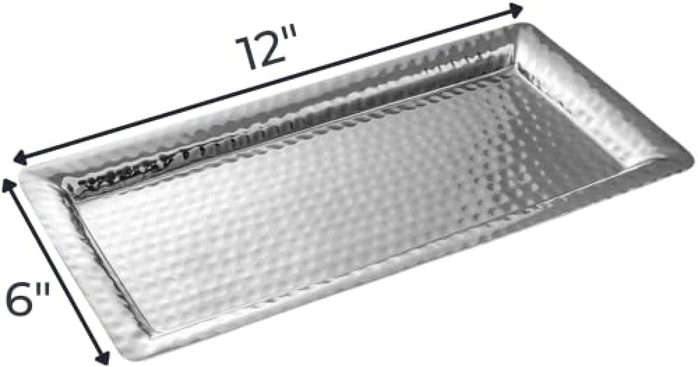 Monarch Abode Hand Hammered Metal Serving Tray, 12-Inch Nickel Finish – Rectangle Serving Platter, Small Serving Tray for Party, Fruit Platter, Dessert Trays, Serving Dishes