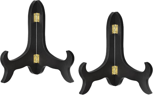 uxcell 2pcs 7" Easel Plate Holder, Wooden Folding Display Stand Black for Decorative Picture Frame