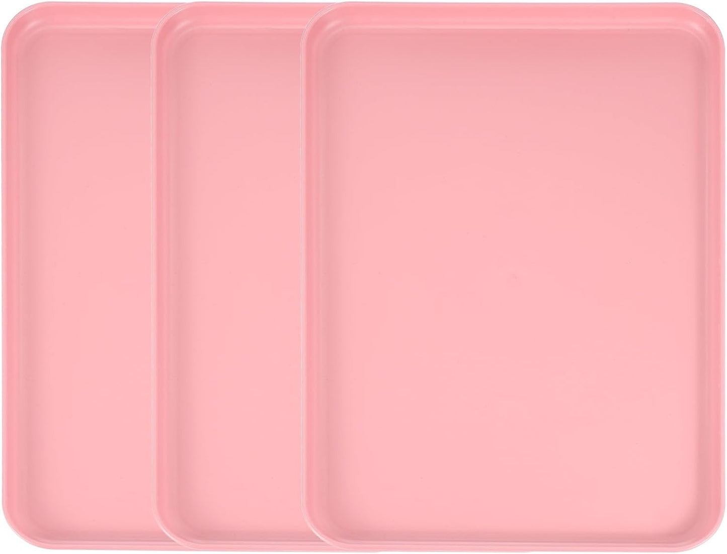 uxcell 3Pcs Plastic Serving Trays, 15 x 10.6 Inch Rectangle Food Trays Serving Cafeteria for Kitchen Restaurant Coffee Fruit Burger Lunch Dessert, Pink
