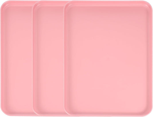 uxcell 3Pcs Plastic Serving Trays, 15 x 10.6 Inch Rectangle Food Trays Serving Cafeteria for Kitchen Restaurant Coffee Fruit Burger Lunch Dessert, Pink