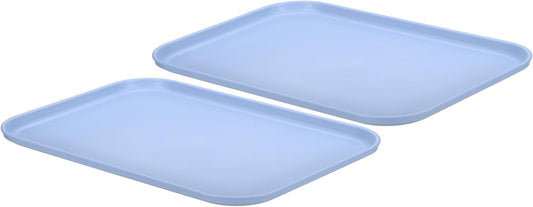 PATIKIL Plastic Fast Food Serving Tray, 2 Pcs 15" x 10.6" Reusable Rectangular Cafeteria Serving Platter for Party Kitchen Restaurant, Light Blue