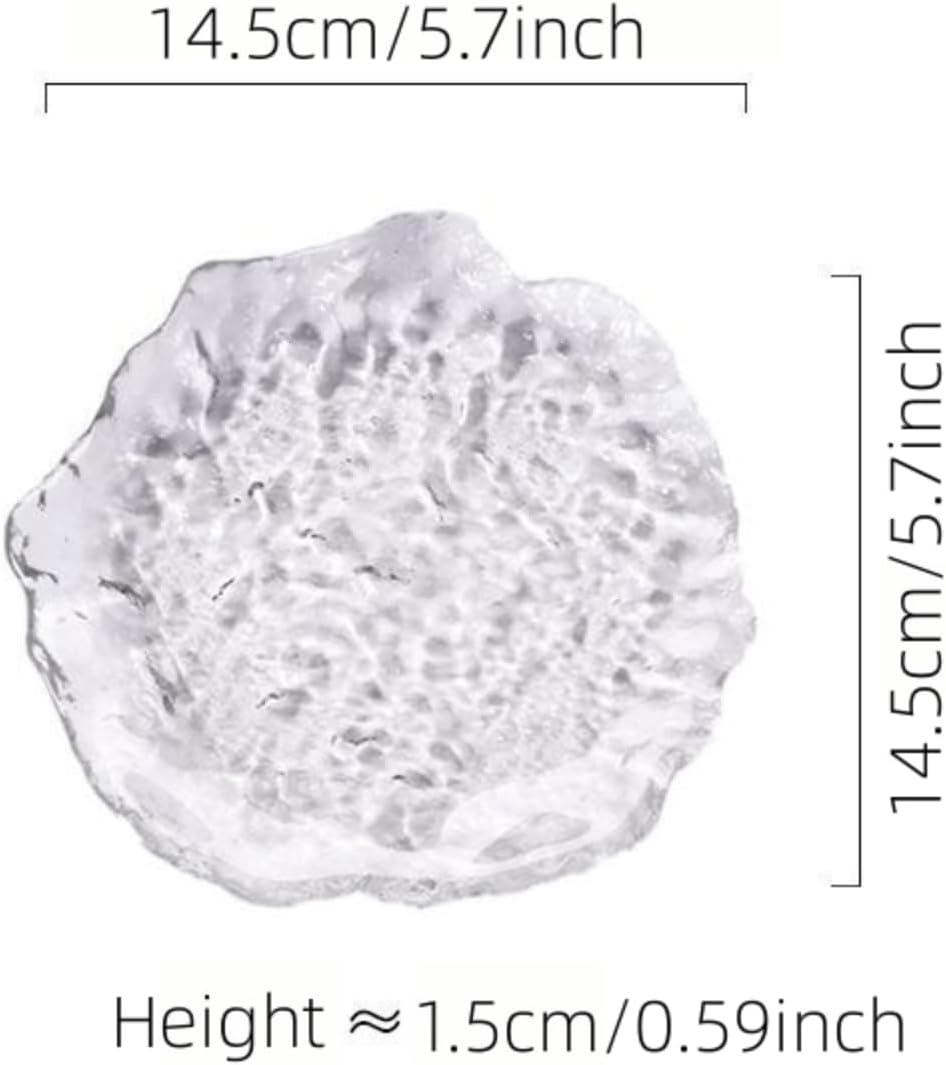 Colorful Glass Dessert Plates, Crystal Clear Snack Fruit Candy Cake Plate, Irregularity Shape Plates for Appetizer, Ice Cream, Salad, Small Serving Dishes (clear, 5.7inch 2pcs)